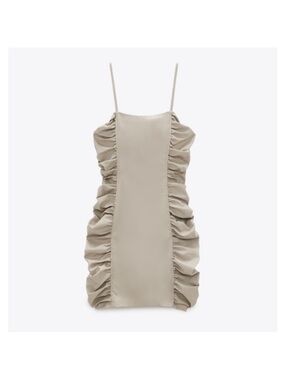 Zara Faux Leather Draped Mini Dress Cream